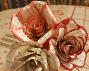 Forever lasting roses upcycled from old book pages