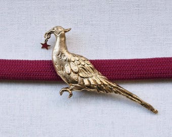OBIDOME "Pheasant with a Star" Obi Brooch with Obijime cord Japanese kimono accessory tin casting
