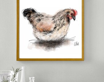 Framed chicken print // framed hen print // chicken art // chicken gifts // chicken lover // chicken kitchen art // chicken wall art
