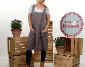 Linen Pinafore Apron - Cross Back Apron - Linen Apron - Japanese Apron - Linen Tunic - Linen Dress - Artists Apron - Kitchen Apron