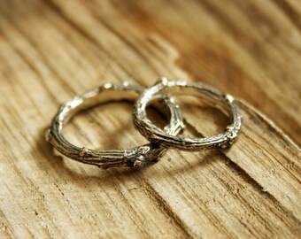 Silver Twig Wedding Rings: Rustic Wedding Rings, Commitment Rings, Branch Rings, Unusual Wedding Bands, Woodland Wedding