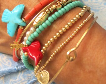 Beaded Bracelet, Amulet Talisman Carved Gemstone Charm, Stacking Bracelet, Handmade