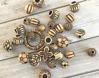 Mix of 20 Ethnic Acrylic Beads, Bead Grab Bag Assorted Bead Mix. Bead Destash, Assorted sized beads, Bead Soup