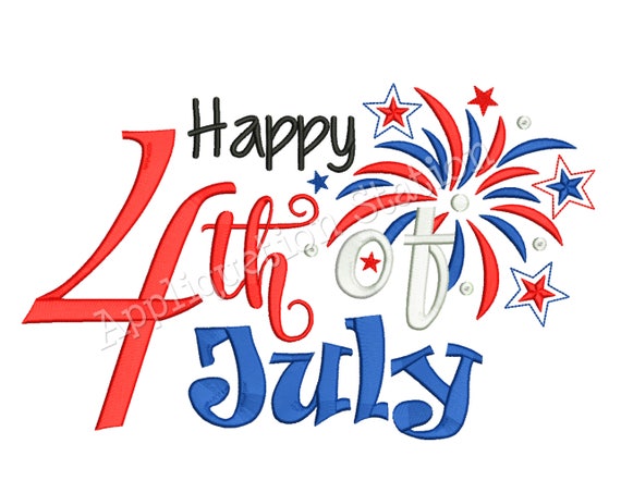 Happy 4th of July Word Art Patriotic Fireworks Machine