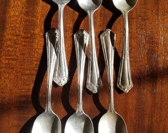 6 Vintage Ornate Rogers & Son Pattern Silver Plate 6" Teaspoons Spoons Spoon Flatware