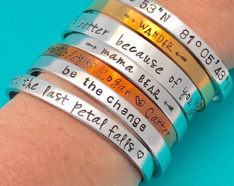 Personalized Bracelet stamped Aluminum, copper, brass Cuff Personalized Gift You Choose Letters Custom Bracelet - 1/4" Wide - Bracelet - 16