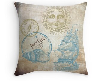 Nautical Decor, Beach Decor, Ocean Decor, Sailing Gifts, Beach Cushion, Sea Decor, Ocean Theme Decor, Sailboat Decor, Blue and Gold Decor