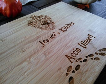 Customized Harry Potter Cutting Board, Marauder's Map, Accio Dinner, BungalowBoo, Family, Bamboo Custom Engraving