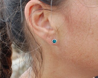 Dark Blue Apatite Stud Earrings, Argentium Sterling Silver Wire posts, rubber backs