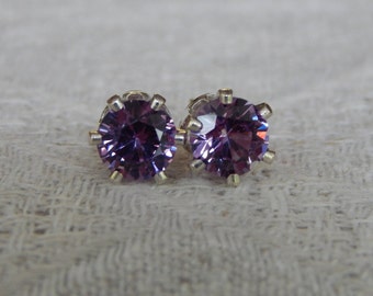 Sapphire 6mm Studs, Purple Sapphire Sterling Silver or 14 Karat Gold Filled Post Earrings, September Birthstone, Lab Created Sapphire