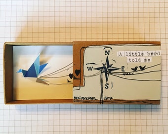 Defunkmail box.....gift card Matchbox small art assemblage gift box cute quirky original unusual personalised collage bird defunkyard
