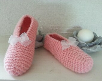 Slippers T 32-35 80% wool rose brightened with a bow all in transparency