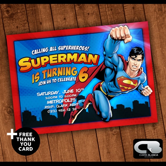 Superman Invitacion con Tarjeta de Agradecimiento Gratis Superman Invitacion con Tarjeta de Agradecimiento Gratis