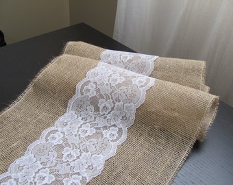Burlap and Lace Table Runner - Wedding / Event Supplies