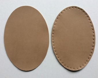 Light brown large oval leather patches, brown leather knee patches, brown leather elbow patches. One pair.