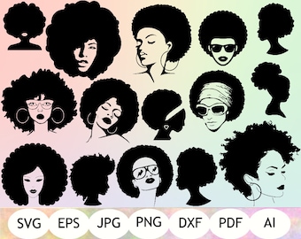 15 Afro Woman SVG, Afro Girl Silhouette, Cricut, Afro Hair, Iron On Files
