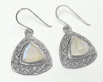 Fine 925 Sterling Silver Faceted Moonstone Earrings