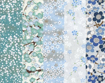 Blue Floral No. 2 Five Piece Chiyogami / Yuzen Japanese Paper Assortment