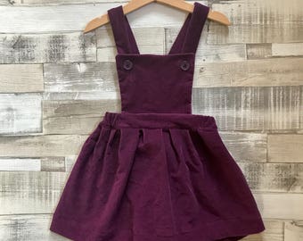 Purple Corduroy Pinafore - Purple Girls Pinafore Dress - Dungaree Dress - Toddler Pinafore Dress - Purple Baby Dress - Baby Pinafore Dress