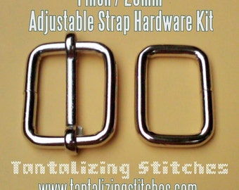 15 Sets of Adjustable Strap Kit with slide and rectangle ring - 1 Inch / 26mm Width (available in nickel and antique brass finish)