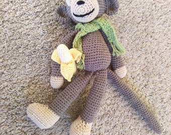 Monkey, crochet monkey, monkey toy, amigurumi monkey, monkey with banana, gift for kids, banana monkey
