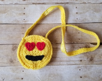 Emojii Crochet Heart round cross body purse (child) handmade