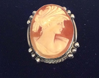 Continental silver 800 cameo shell brooch # 1061