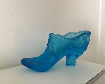 Vintage Blue Glass High Heel Shoe Collectible