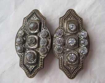 Shabby Rhinestone Belt Buckle Vintage Clear Brass