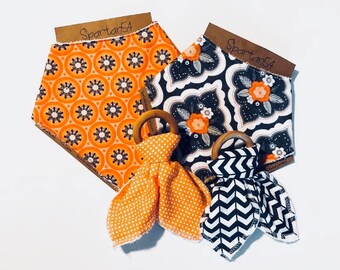 Baby bib and teether set, Baby gift set, baby shower gift, bandana bib set, bandana bib and teether, baby gift basket, baby shower, teether