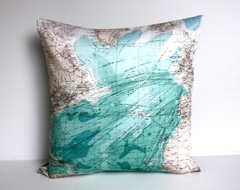 Vintage map print / Map pillow cover/ eco friendly cushion map / ATLANTIC OCEAN decorative pillow/ cushion cover/ pillow, 16 inch, 41cm