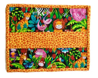 Animal Quilted Mug Rug , Quilted Jungle Animal Mug Rug, Quilted Mouse Pad, Large Animal Coaster, Animal Quilted Coaster, Quiltsy Handmade