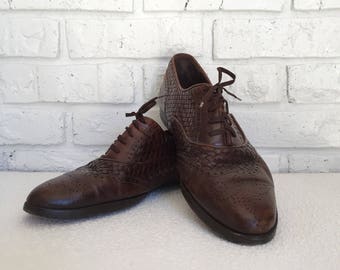 Men's Size 9.5 Cole Haan Brown Woven Leather Oxfords/Wingtips