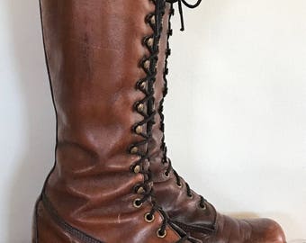 Frye tall lace up boots 1970 vintage beautiful patina soft great condition