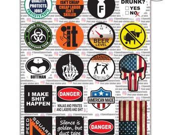 19-Pack Hard Hat, Tool Box Stickers | 100% Vinyl | Proudly MADE IN USA! Funny decals Construction, Electrician, Union, Oilfield, Military