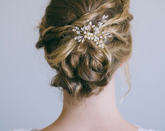 Crystal Pearl Hair Comb, Gold Bridal Hair Comb, Rhinestone Hair Comb, Swarovski Bridal Hair Comb, Crystal Hair Comb, RosyroseStudio