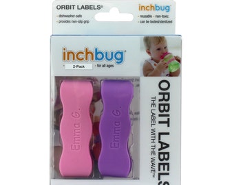 Personalized Labels for baby bottles and sippy cups by InchBug Bee/Butterfly and Frog/Castle (Bubblegum Pink and Wild Violet 2-PACK)