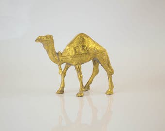 Vintage Brass Camel Figurine Mid Century Modern Boho Decor