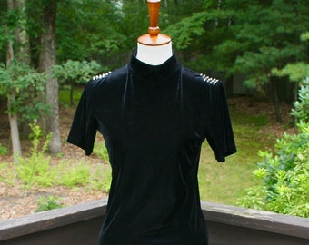 Vtg 90s Studded-Shoulder Velvet Top, Size 6