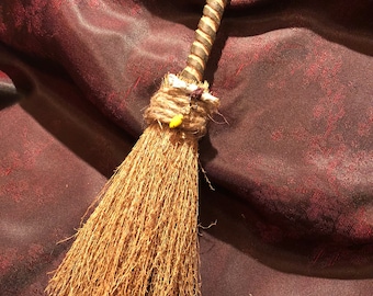 Besom (Witches' Broom): 10 inches. Beech Handle, with Sage and Vintage Bead Ornaments