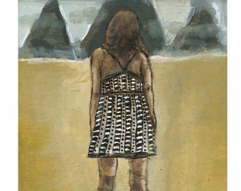 Fine Art Print, Figurative wall art, mountains, dress, away from here