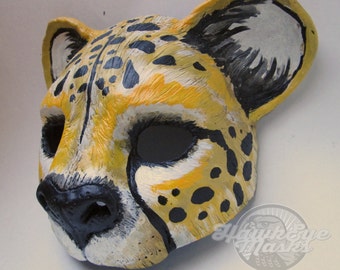 fantasy Masquerade cat mask, Cheetah, animal mask, wildlife spirit, costume mask, spotted big cat mask, yellow and black, halloween costume