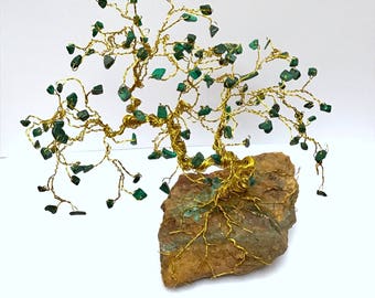 Wire Wrapped Bonsai, Malachite Gem Trees, Bonsai Sculpture, Crystal Trees, Jewel Trees