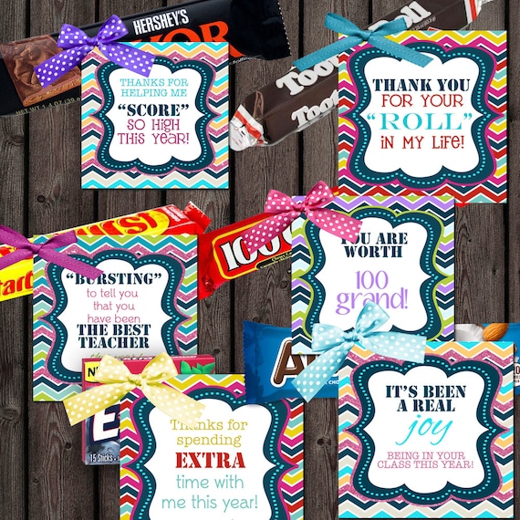 teacher appreciation candy tags 8 different candy tags