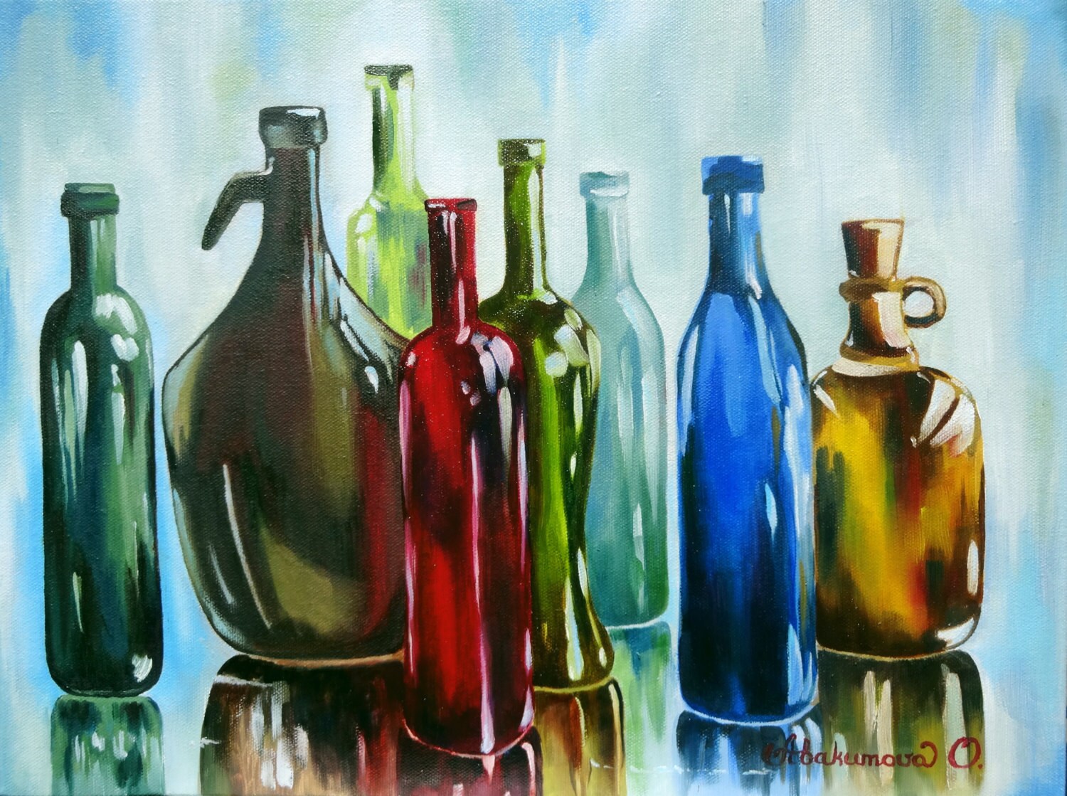Oil Painting Bottles Still Life Glass Painting Art