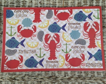 Cape Cod Placemats Seafood Lobster disposable paper place mats clambakes beach wedding rehearsal dinner 24 piece