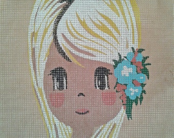Vintage girl petit point canva