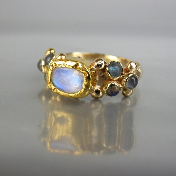 Solid Gold Ring Moonstone Ring Gold Engagement Ring Rainbow