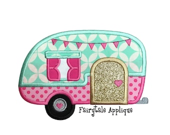 Digital Machine Embroidery Design - Retro Camper Applique