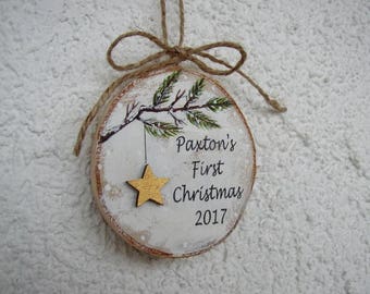 Baby's 1st Christmas, Baby's First Christmas Ornament, Star Ornament, Personalized Ornament, Wood Slice, Christmas Gift, Baby Shower Gift